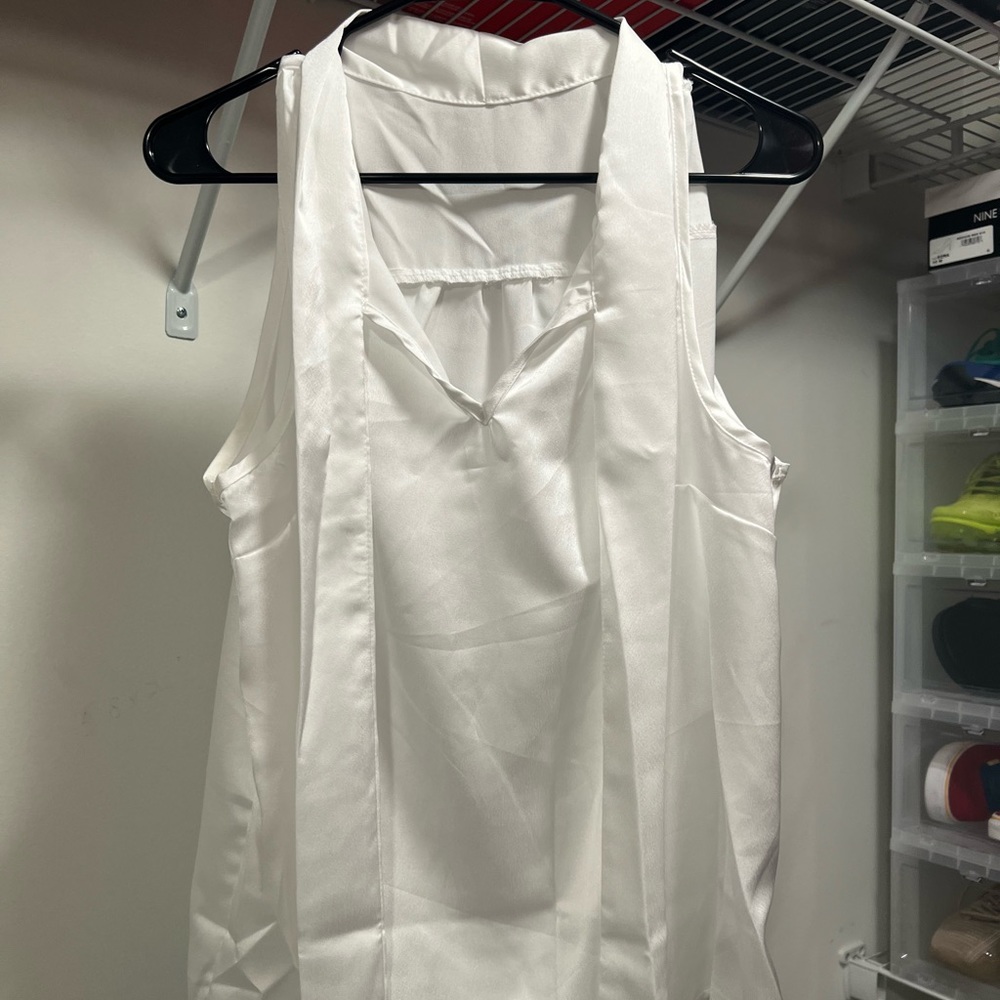 Sleeveless tie neck satin tops